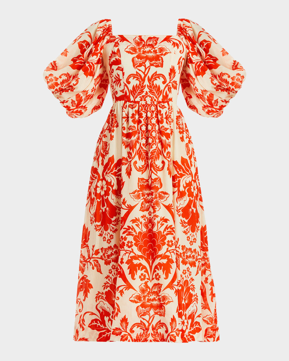 Delphine Smocked Floral-Print Midi Dress
